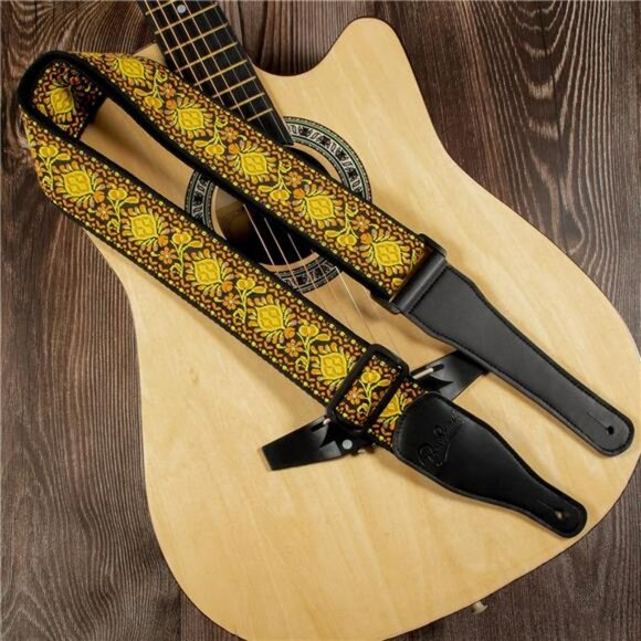 Embroidered Guitar Strap Cotton Leather Ends Adjustable for Bass Electric - Picture 5 of 7